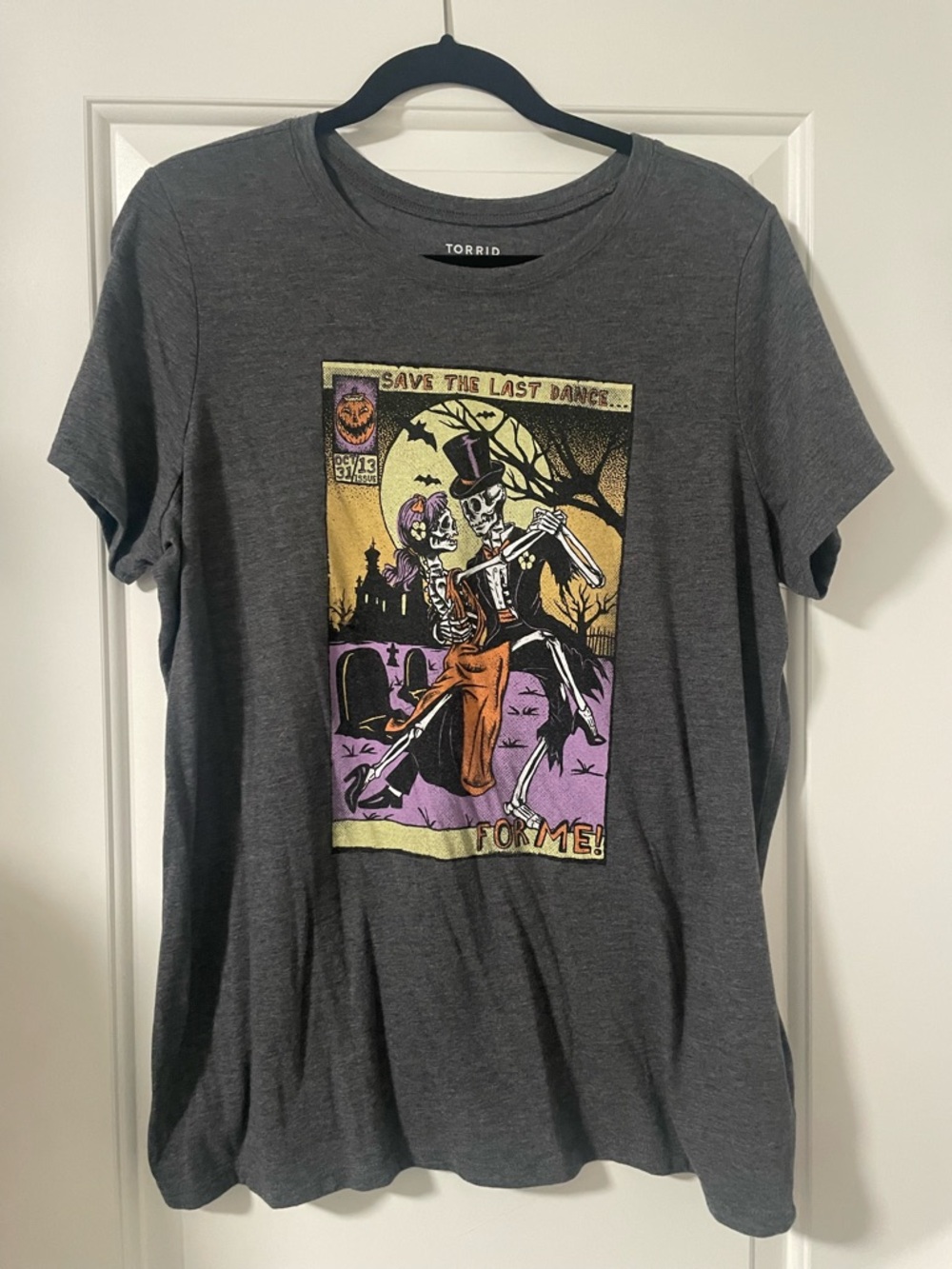 Torrid Womens Gray Halloween Skeleton Dance Graphic Tee